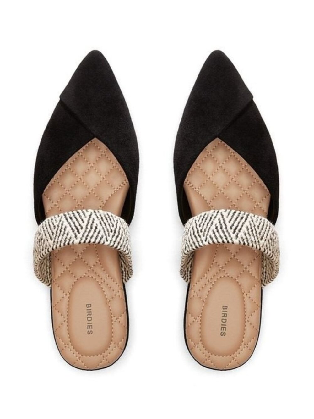 Birdies The Swan Black Suede Boho Pointed Toe Mules Size 7